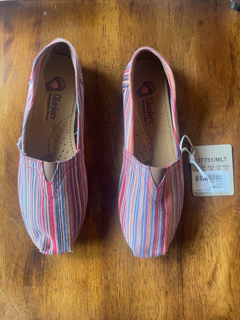 Skechers Pink-Blue Multi-Stripe Slip-On Loafers